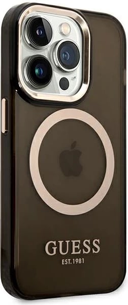 Mbështjellës Guess GUHMP14LHTCMK për iPhone 14 Pro 6.1", i fortë, MagSafe, i zi/me të arta