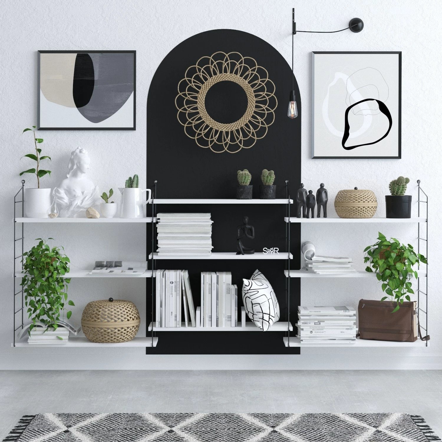 Raft librash Hanah Home, Lungo, bardhë e zi