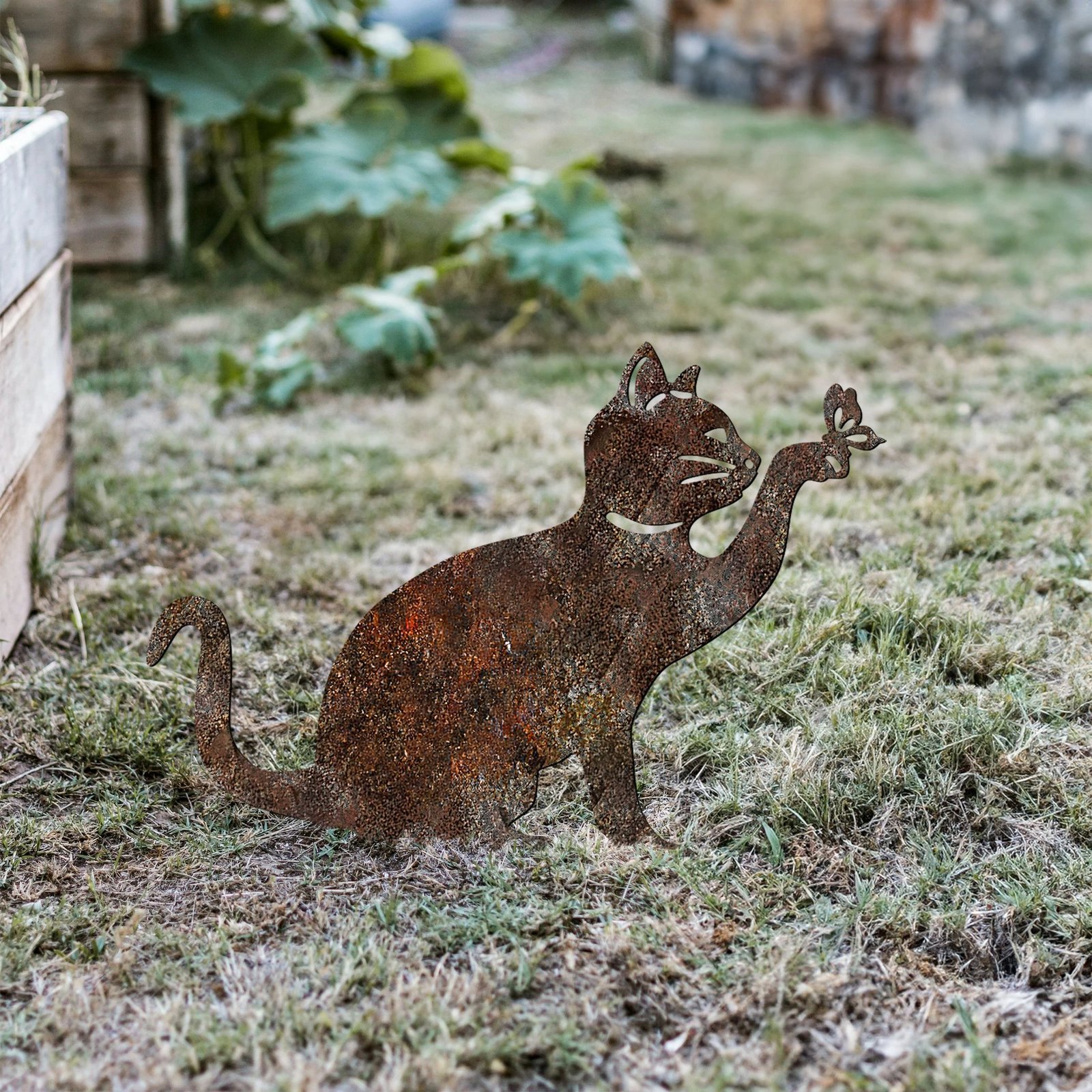 Dekor kopshti metalik, dizajn mace, Aberto Design, 36x31cm