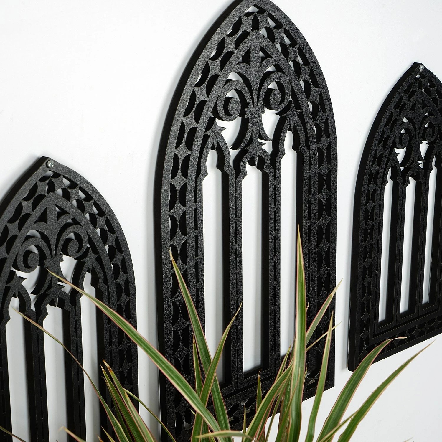 Aksesor dekorativ prej druri për mur, Wallity, CRY021, set prej 3 copash, ngjyrë e zezë