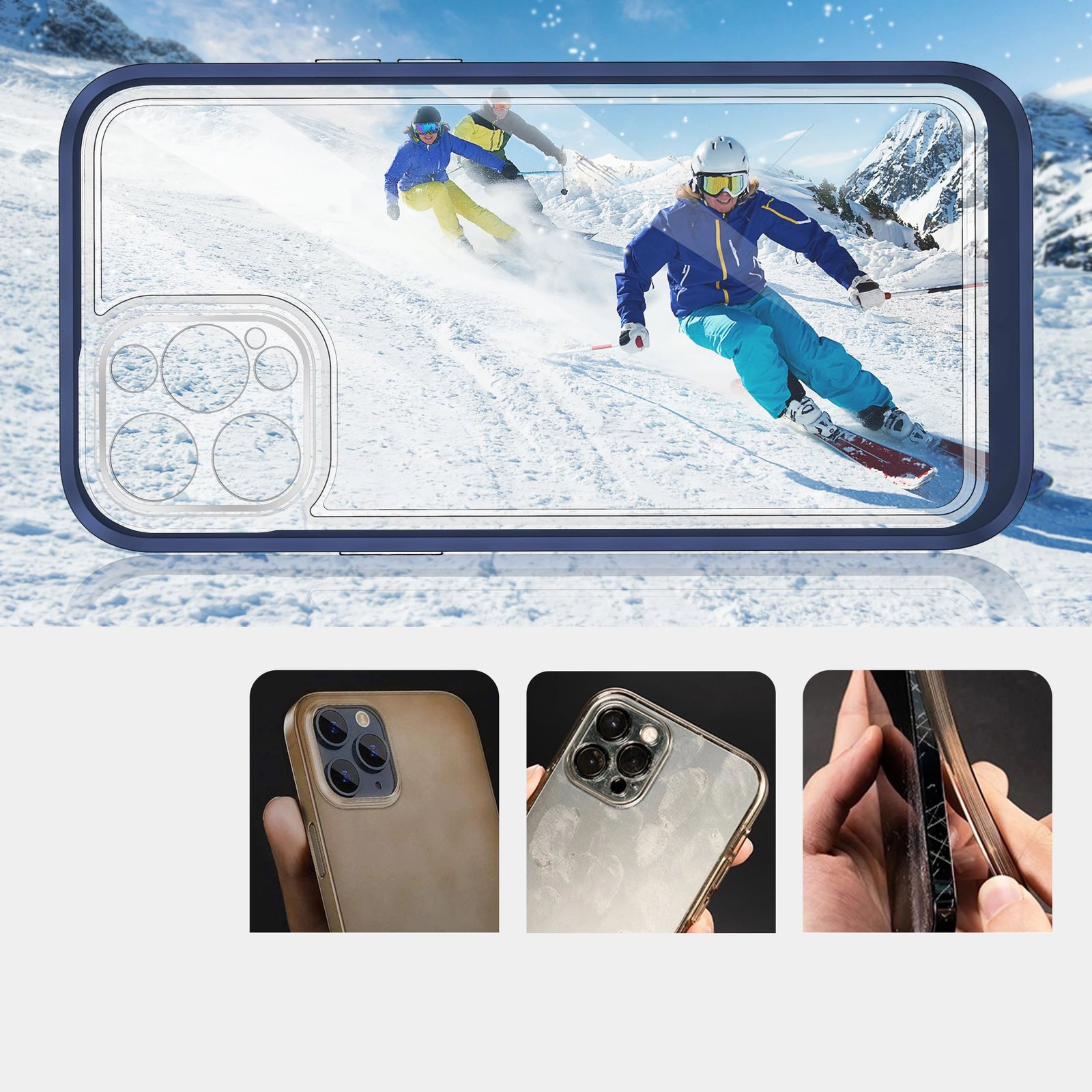Mbështjellës Hurtel Hybrid Armor Clear 3in1 për iPhone 12 Pro, kornizë kaltër, transparent