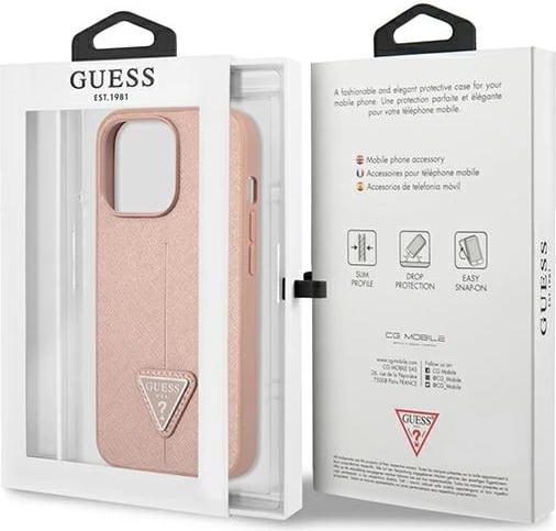 Mbështjellës Guess GUHCP13LPSATLP për iPhone 13/13 Pro 6.1", rozë Mbështjellës Guess GUHCP13LPSATLP për iPhone 13/13 Pro 6.1", rozë