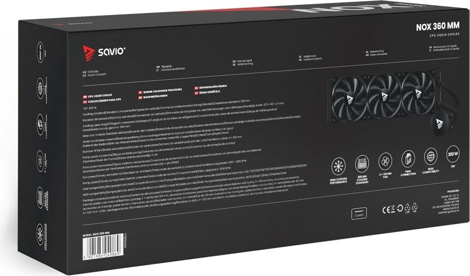 Ftohës me ujë për procesor Savio NOX 360 MM, 3 ventilatorë 12 cm, për Intel Core i7, Alumini, i zi