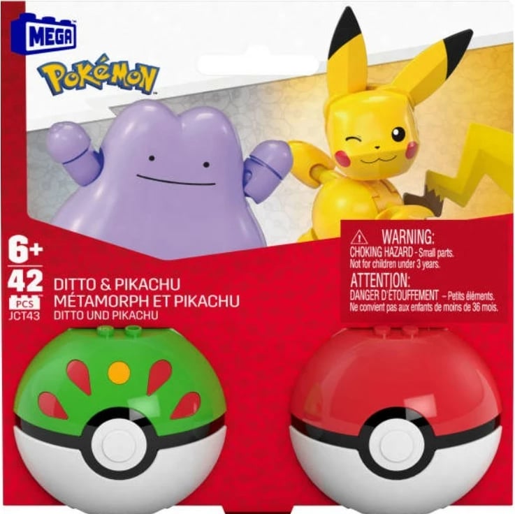 Set lodrash ndërtimi Mega Bloks Pokemon HXP11/JCT43, 42 pjesë, Pikachu dhe Ditto