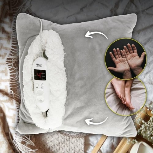 Jastëk elektrik ngrohës, Adler AD 7412, 8 nivele 40–75°C, kohëmatës 30–120 min, 38x38x14 cm, gri