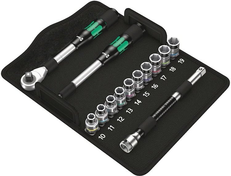 Set çelësa me racë Wera 8006 SC 1, 1/2", 2 doreza, kutia ruajtëse, e zezë/krom/e gjelbër