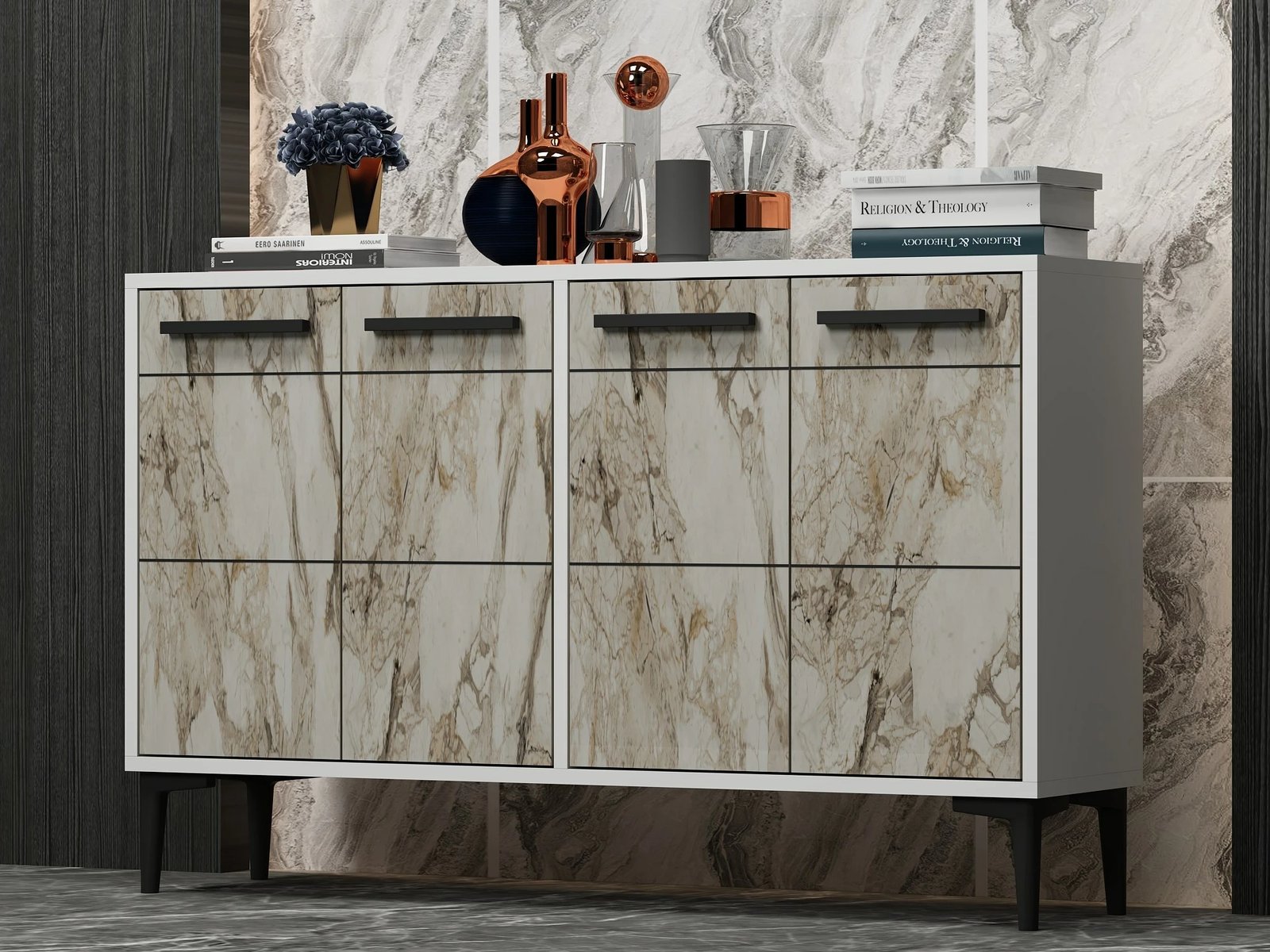 Konsol Skye Decor, ngjyrë e bardhë, mermer