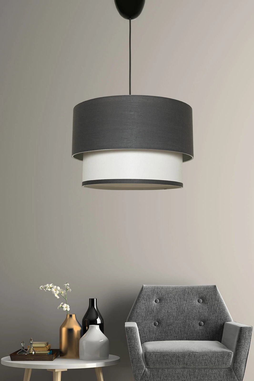 Llambë tavani Opviq, SP286, trup plastik, kapak prej tekstili, anthracite dhe e bardhë, 30x65cm