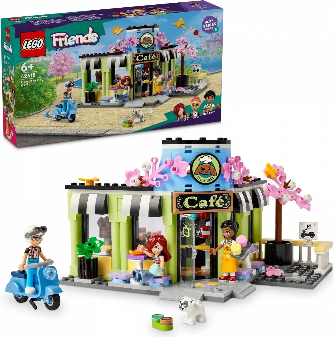 Set LEGO Friends Heartlake Cafe 42618, 426 pjesë, me mini-dollë dhe skuter, plastikë