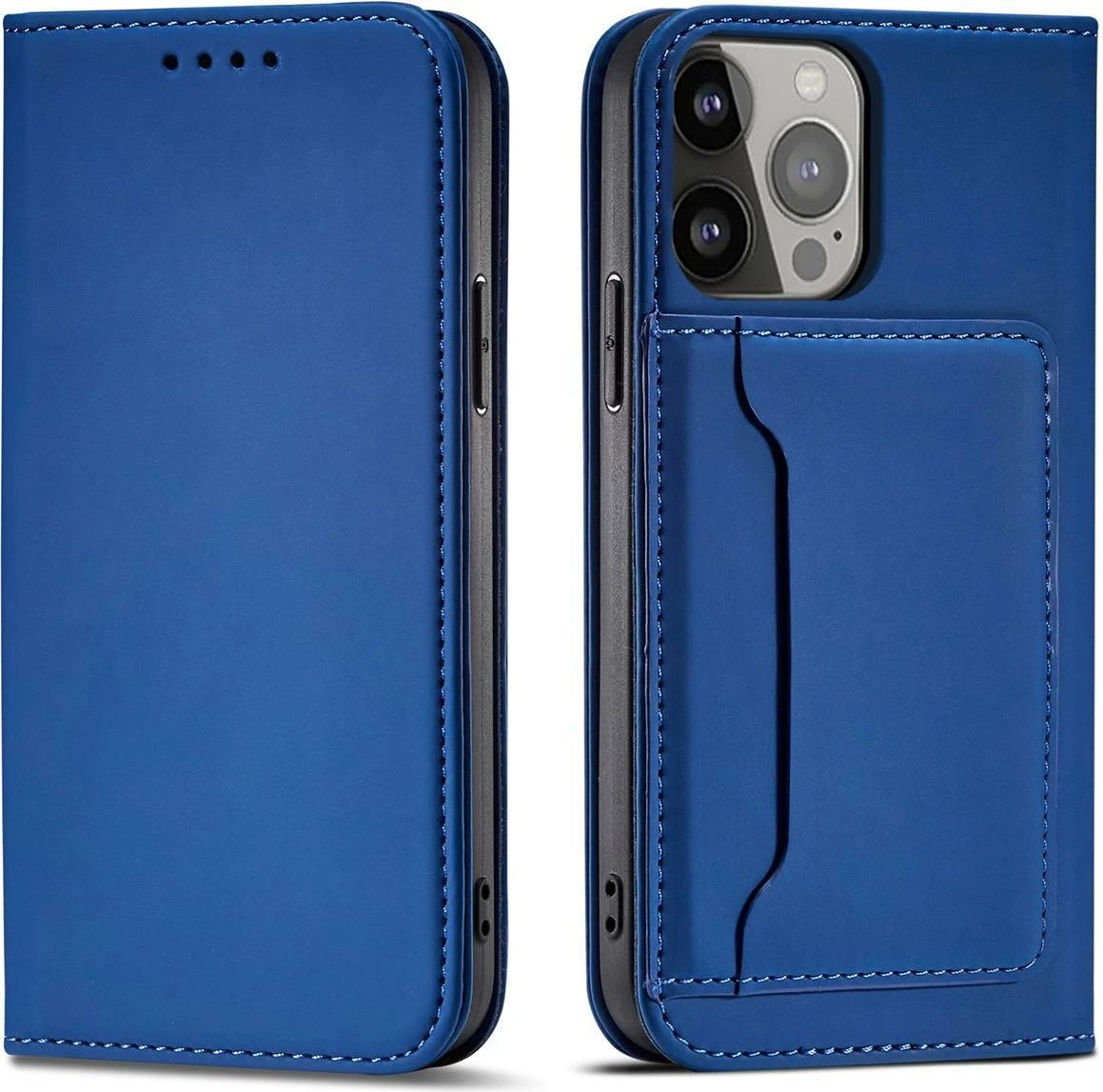 Mbështjellës magnetik për celular Hurtel Magnet Card Case për iPhone 13 Pro, me portofol dhe qëndrim, kaltër