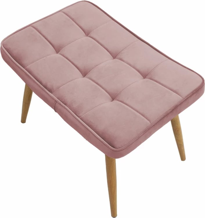 Fotelja Maddison me tabure-këmbë, kadife, ngjyrë molle të kalbur-natyrale, 68x72x98cm