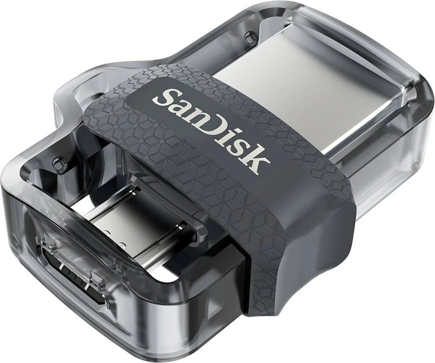 USB Sandisk Ultra Dual m3.0, 256 GB, i zi, argjend, transparent