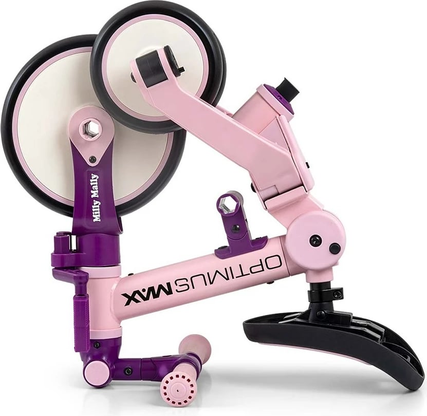 Tricikël 5‑në‑1 me dorezë prindërore, Milly Mally Optimus Max, rrota shkumë, kornizë çeliku, palosshëm, 12M+, ngarkesë 25 kg, rozë