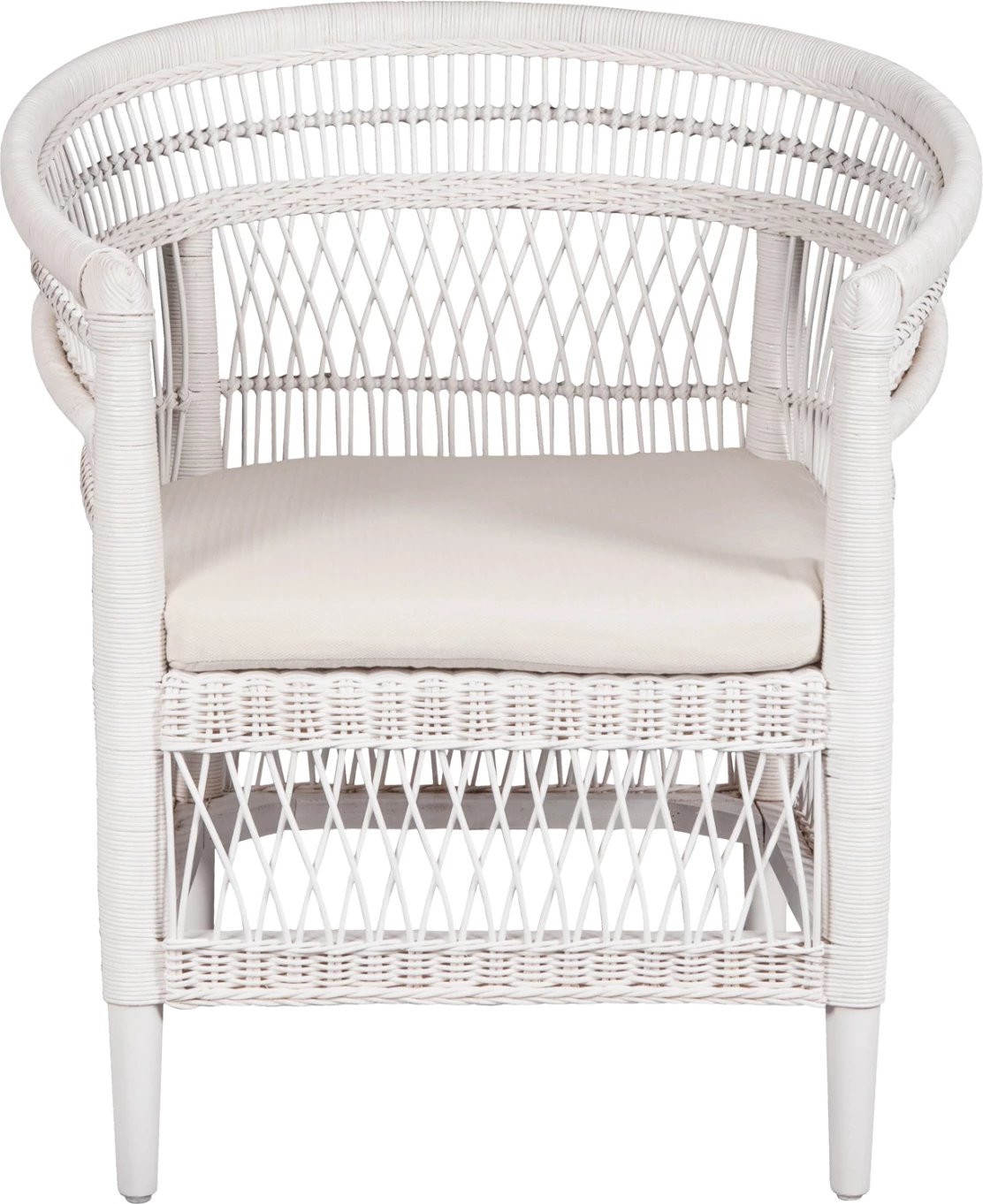 Karrige MALAWI FH9635.02 dru mahogany me rattan, jastëk i bardhë-bardhë 80x70x86Hcm