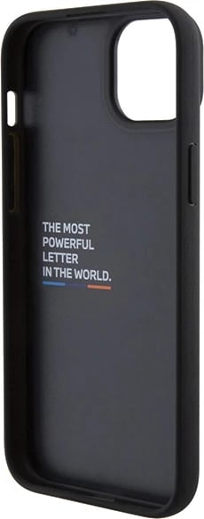 Mbështjellës BMW BMHCP15M22PTDK për iPhone 15 Plus 6.7", Leather Stamp Tricolor, zi