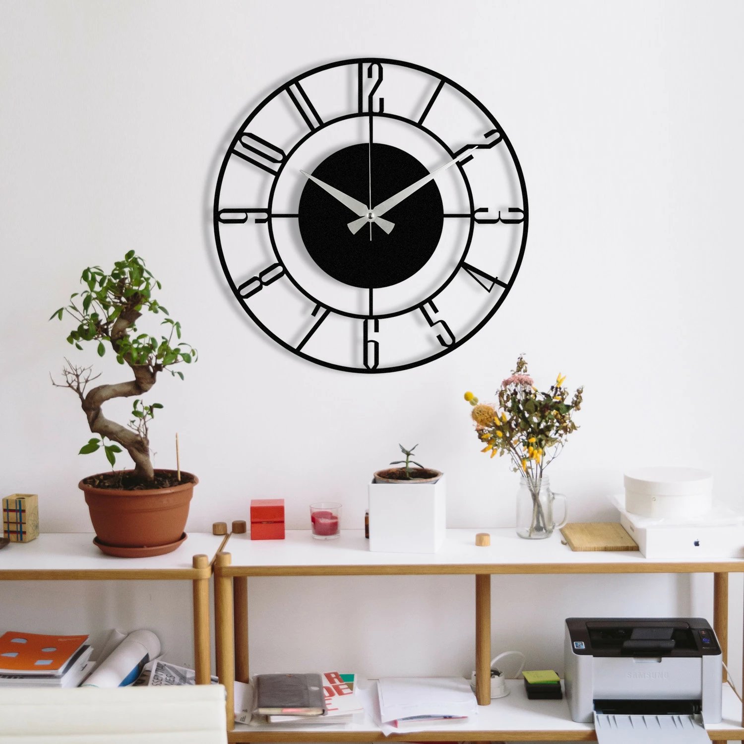 Orë muri dekorative prej metali, Wallity Enzoclock - S011, e zezë, 48x48cm