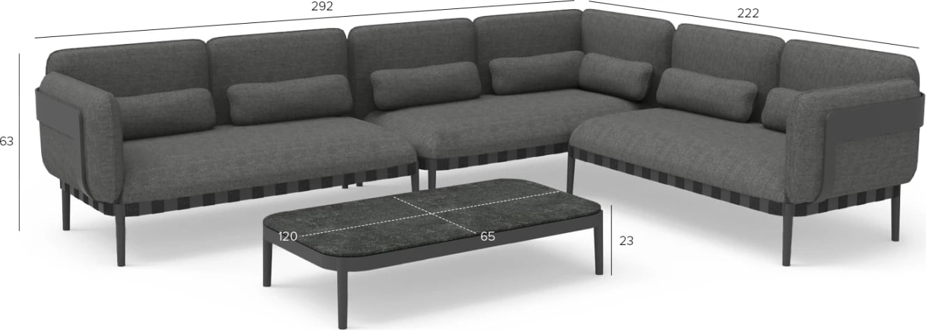 Set lounge për jashtë, 4 pjesë, PEGASUS CD6199.01, alumin, litar, material OLEFIN, ngjyrë gri e errët