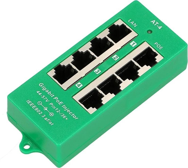 PoE Injector Extralink 4 Port Gigabit, Mode A, Gjelbër