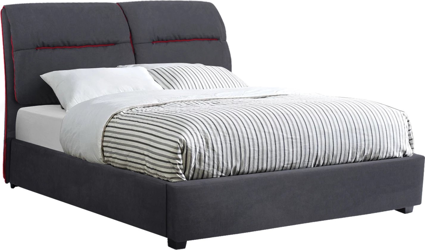 Krevat Kendra FH562, 150x200cm, pëlhurë gri dhe vija të kuqe