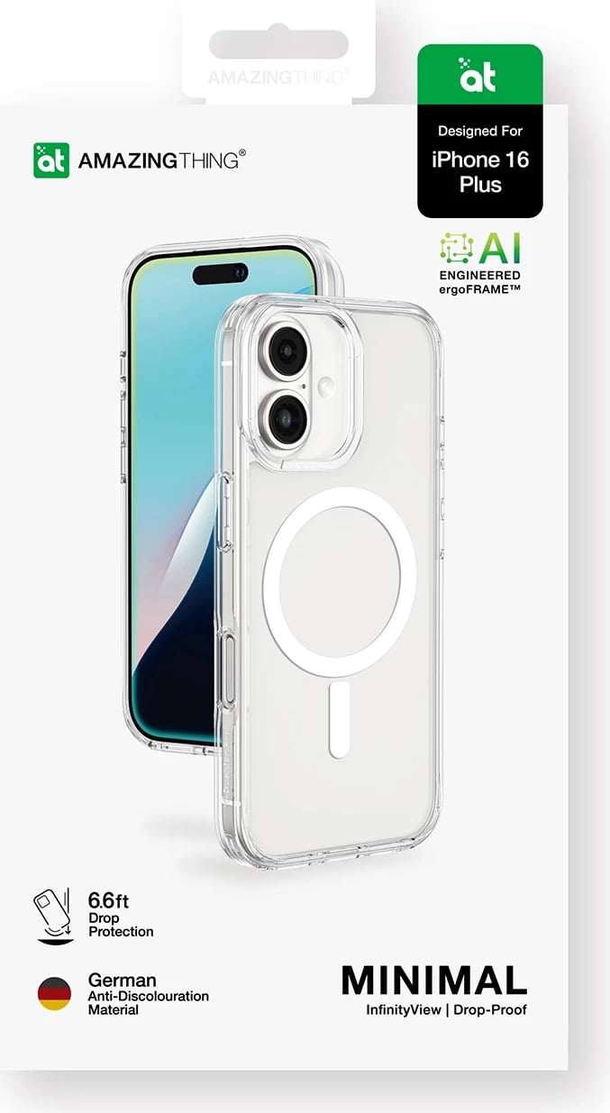 Mbështjellës AmazingThing Minimal Mag me unazë magnetike për iPhone 16 Plus, Transparent