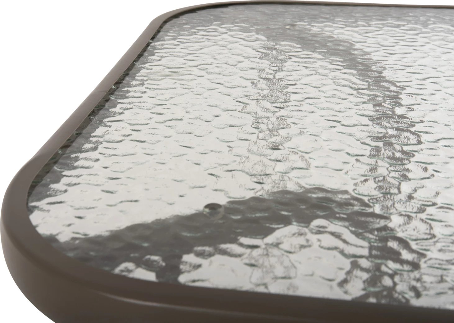 Tavolinë metalike për jashtë ADAM, ngjyrë shampanjë, me sipërfaqe xhami të forcuar, 110x60x71H cm