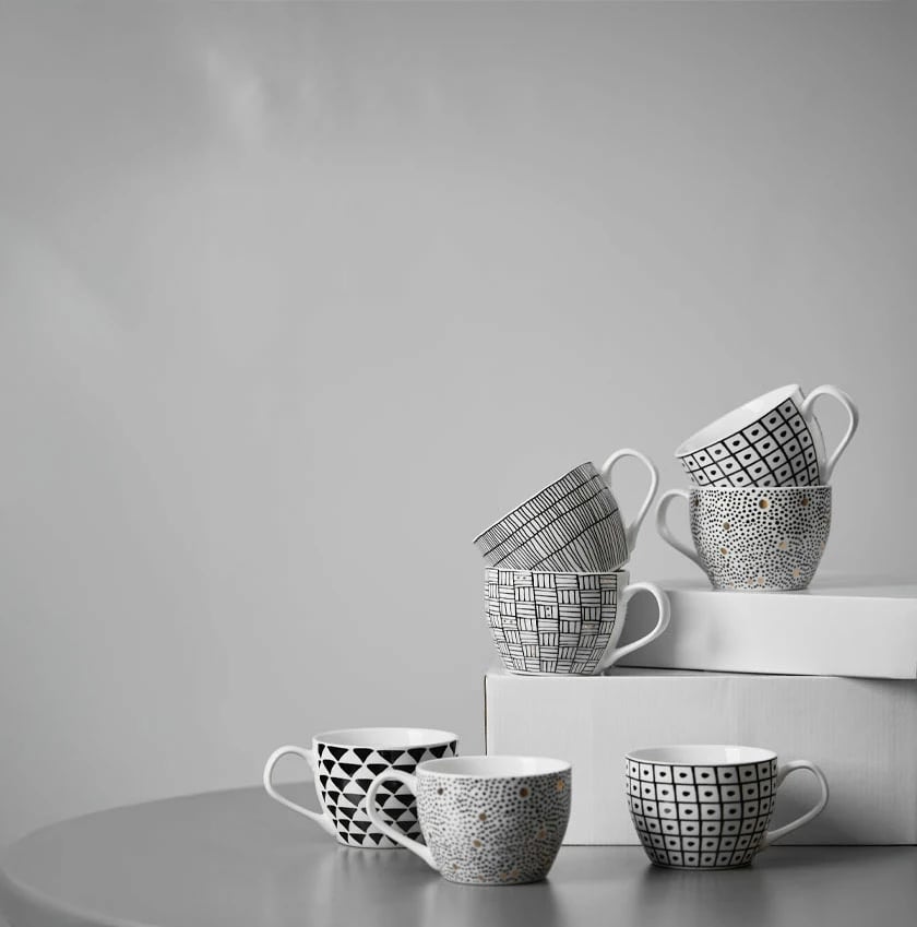 Filxhan Serax, porcelan New Bone China, i bardhë me të zezë, 11x11x8cm