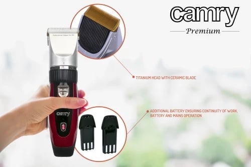 Makinë qethëse për kafshë, Camry CR 2821, motor 35W, koka titan me teh qeramike, USB, me/pa kabllo, 4 krehra 3–12 mm, bateri 1600 mAh, e zezë/argjend, set me bateri shtesë, vaj, furçë dhe kabëll USB Makinë qethëse për kafshë, Camry CR 2821, motor 35W, koka titan me teh qeramike, USB, me/pa kabllo, 4 krehra 3–12 mm, bateri 1600 mAh, e zezë/argjend, set me bateri shtesë, vaj, furçë dhe kabëll USB