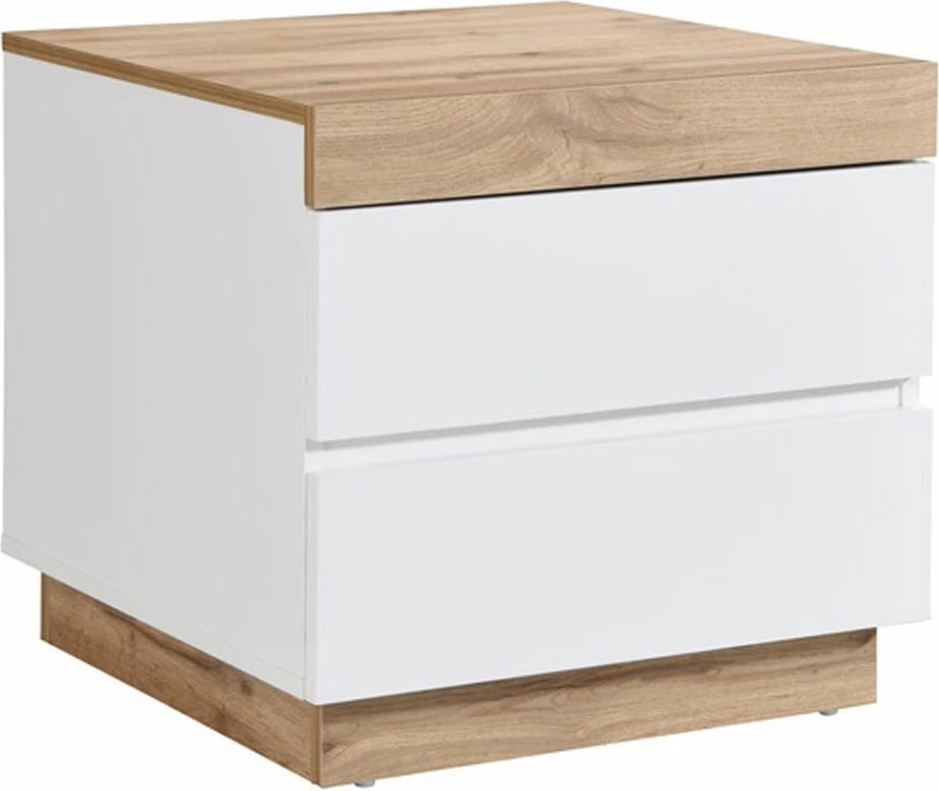 Komodinë CASA, 2 sirtarë, e bardhë/natyrale, 50x50x50cm