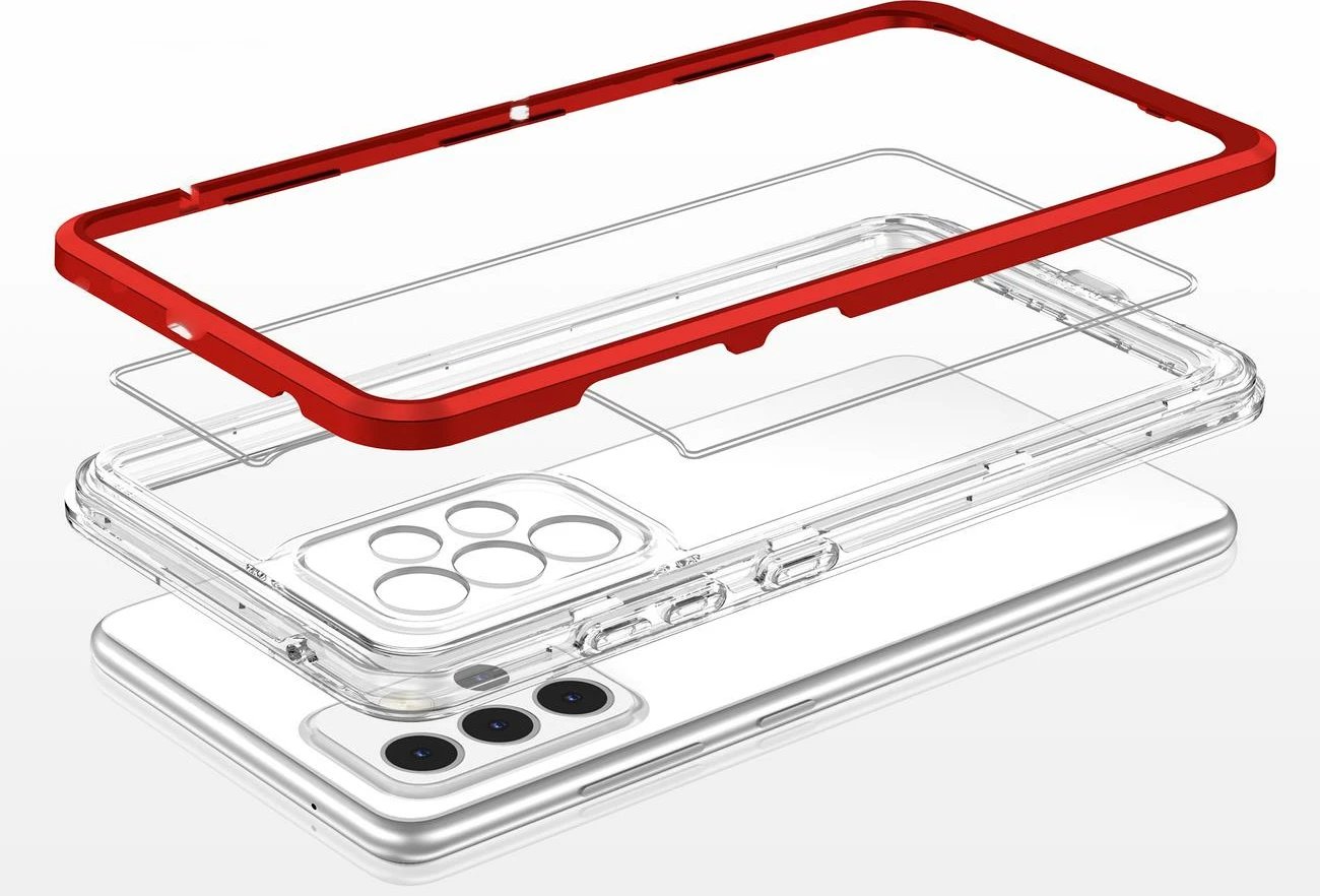 Mbështjellës Hurtel Hybrid Armor Clear 3in1 për Samsung Galaxy A73, Transparent/Kuq