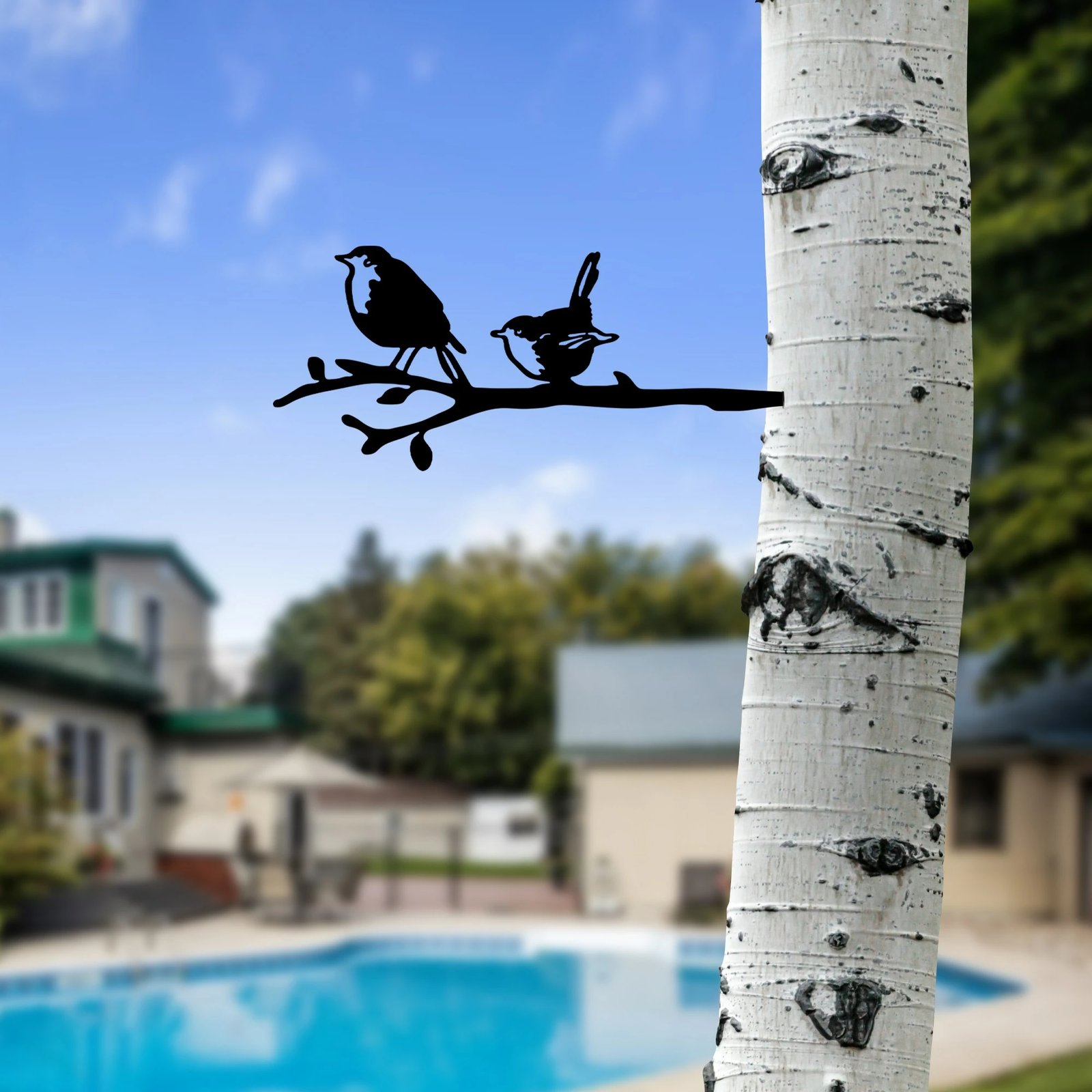 Objekt dekorativ për kopsht, Aberto Design, zogj në degë, ngjyrë e zezë