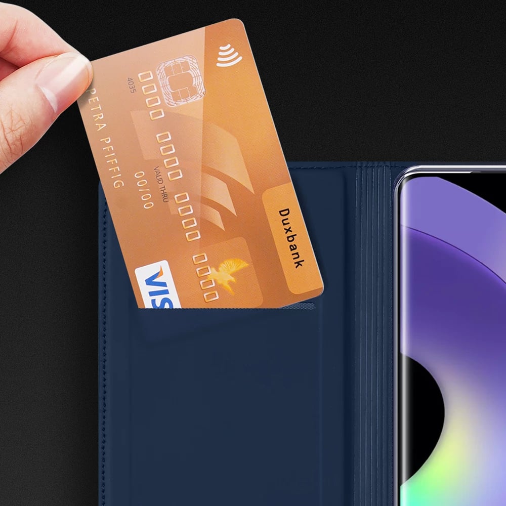 Mbështjellës Dux Ducis Skin Pro për Realme 10 Pro+, me kapak, xhep për kartela, qëndrim, kaltër Mbështjellës Dux Ducis Skin Pro për Realme 10 Pro+, me kapak, xhep për kartela, qëndrim, kaltër