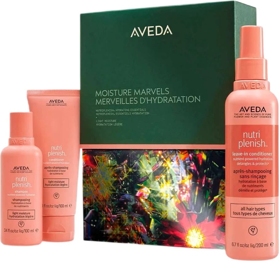 Set për flokë Aveda Nutriplenish për femra, Shampon 100ml + Kondicioner 100ml + Leave-In Kondicioner 200ml