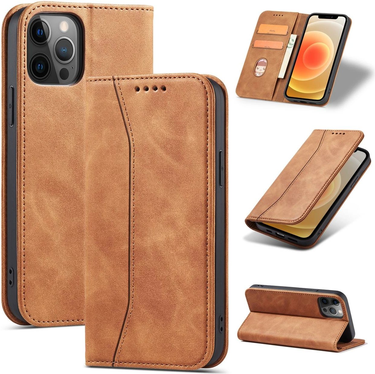 Mbështjellës Hurtel Magnet Fancy Case për iPhone 12 Pro Max, me portofol dhe mbajtëse, Kafe Mbështjellës Hurtel Magnet Fancy Case për iPhone 12 Pro Max, me portofol dhe mbajtëse, Kafe