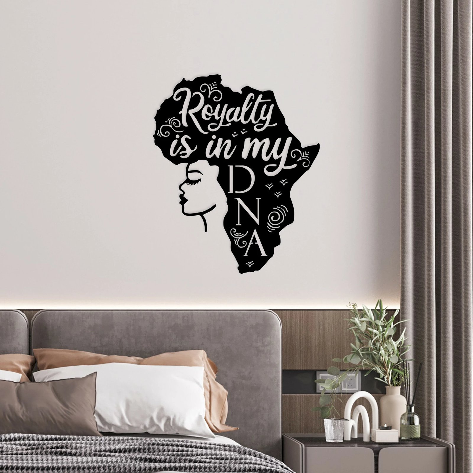 Aksesor dekorativ metalik për mur, Royalty is in my DNA, ngjyrë e zezë, 58x70cm