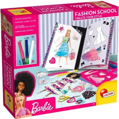 Set kreativ Barbie Fashion School Lisciani, me libra mode, ngjyrosëse dhe ngjitëse, Multicolour
