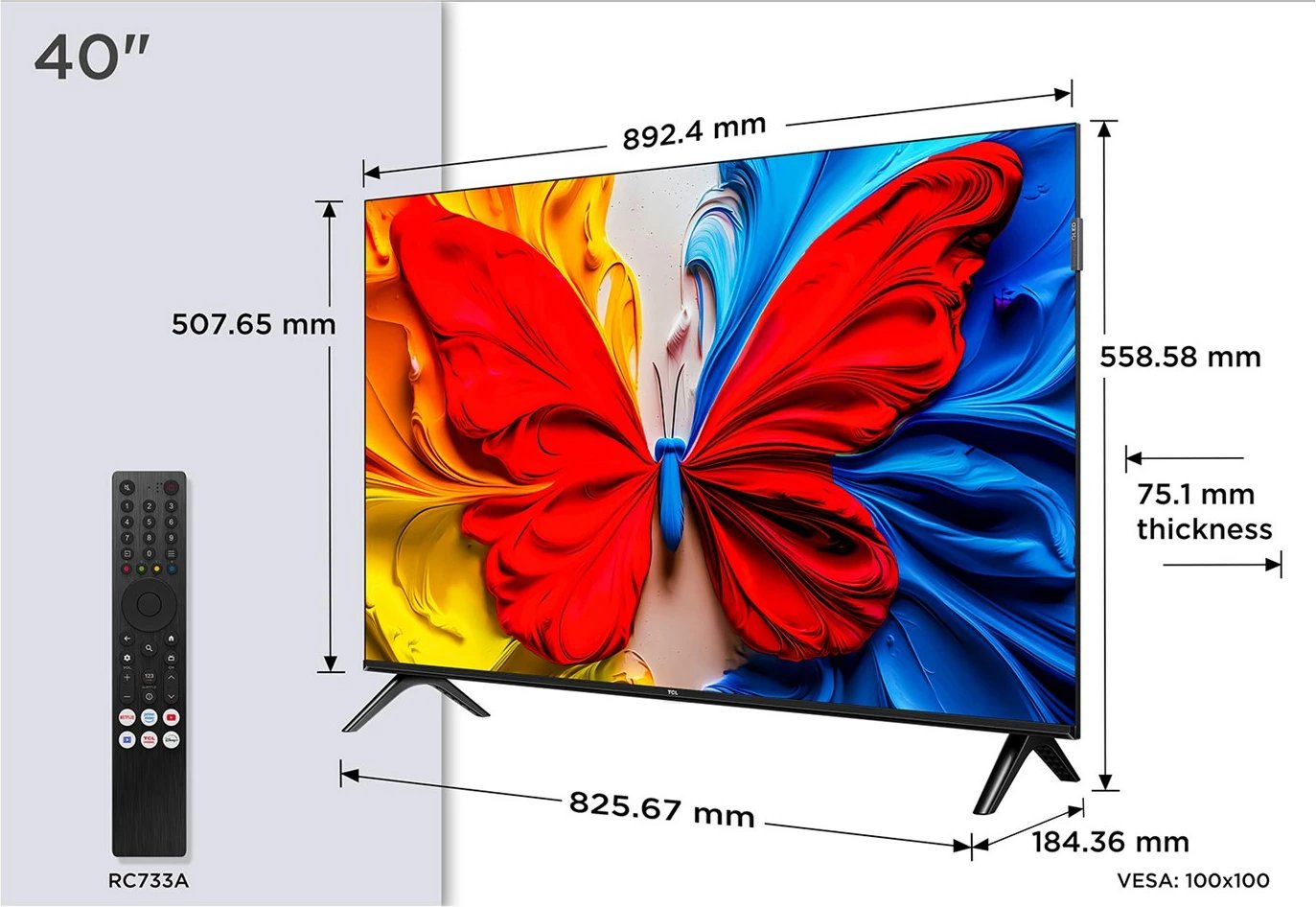 TV Smart TCL 40S59K, 40 inç, QLED, Full HD, Android TV, Metallic
