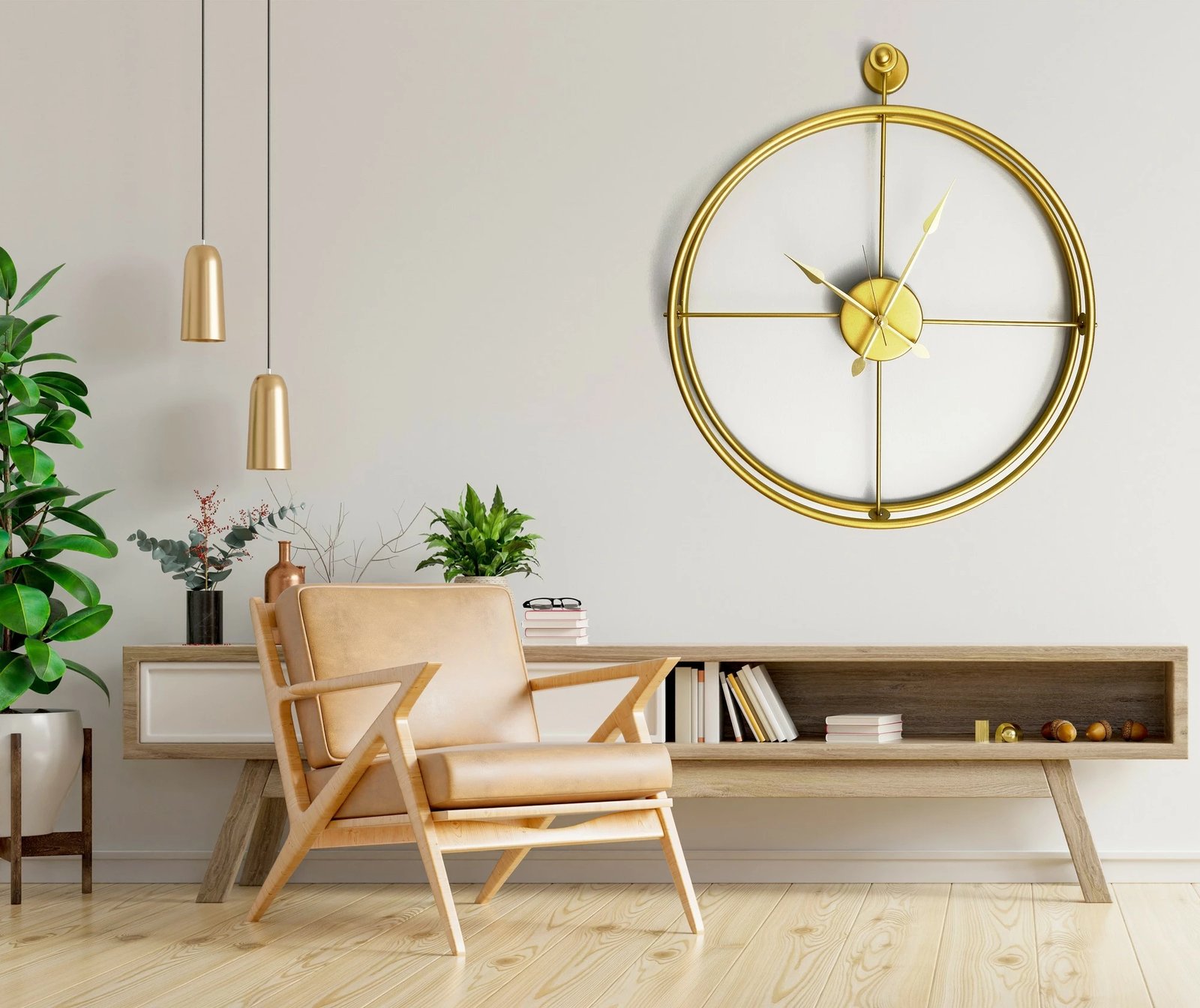 Orë muri dekorative prej metali, ngjyrë ari, Wallity, Mclock-00107