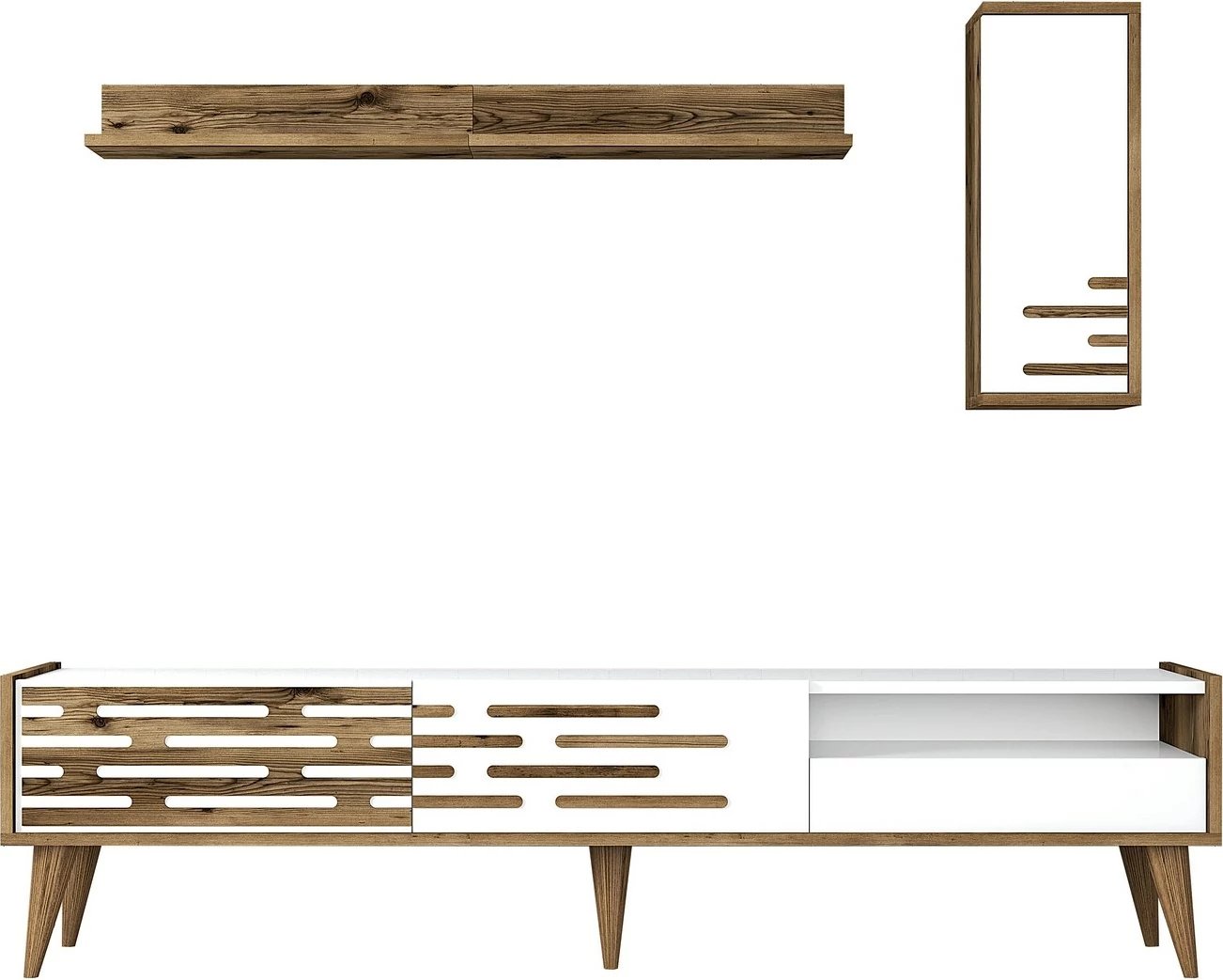 Komodë TV Hanah Home, Valensiya, ngjyrë arre dhe e bardhë