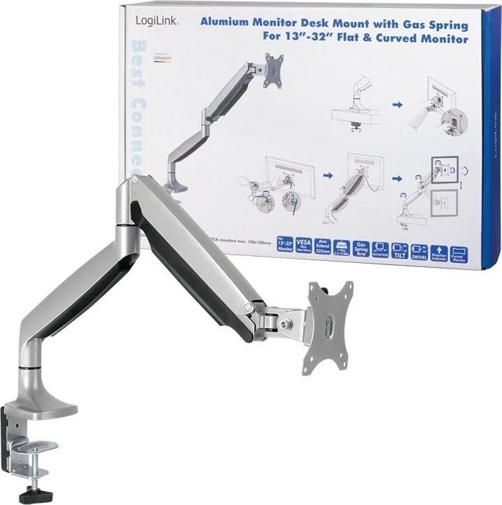 Mbajtëse monitori LogiLink BP0042, për tavolinë, 13-32 inç, 9 kg, argjendtë