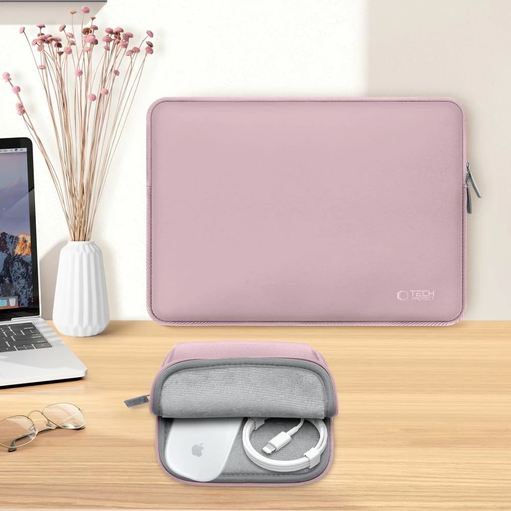 Kasë laptopi Tech-Protect NeoSlim 13-14 inç me çantë aksesorësh, Rozë