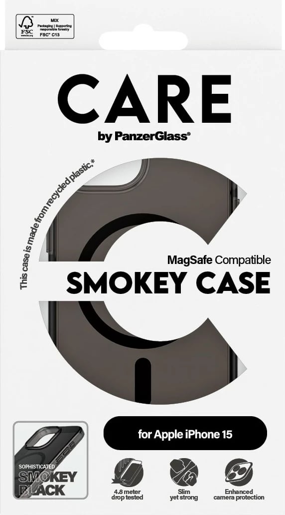 Mbështjellës PanzerGlass CARE Flagship MagSafe për iPhone 15, smokey/black