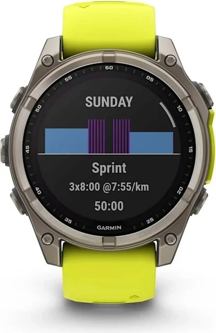 Smartwatch Garmin fenix 8, 47 mm, 32 GB, Titanium, rrip silikoni, e verdhë