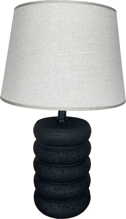 Llambë tavoline Graike, bazë qeramike e zezë, abazhur bezhë, D26x37cm