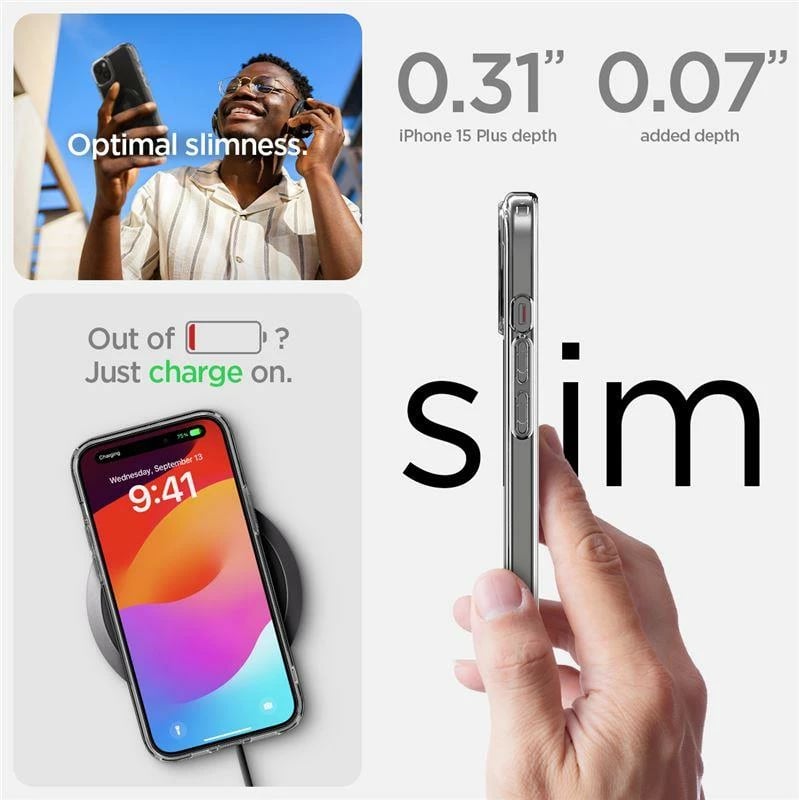 Mbështjellës Spigen Ultra Hybrid MagSafe për iPhone 15 Plus, Transparent/Gri (carbon)