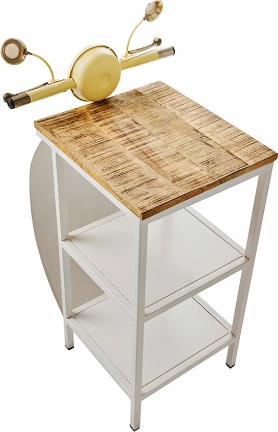 Tavolinë anësore MINI VESPA me rafte, ngjyrë krem e bardhë, natyrale, 61x45x88