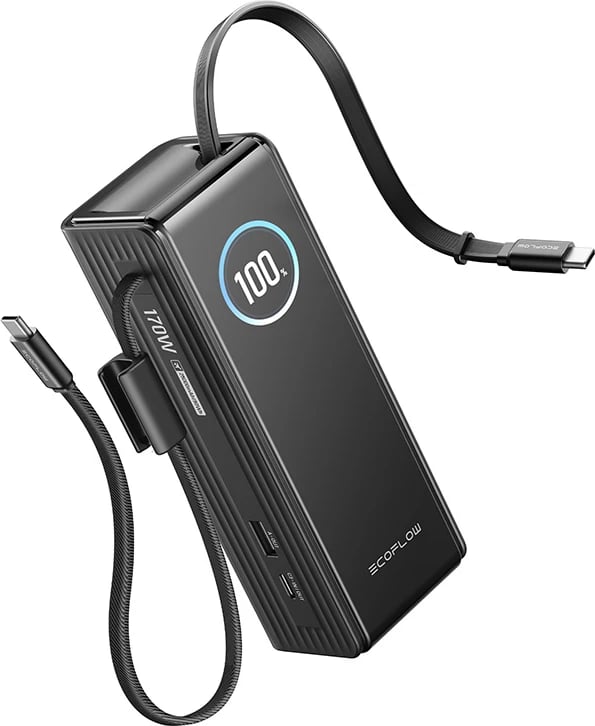 Powerbank EcoFlow RAPID 25000mAh, 170W me kabllo të integruara, Argjendtë
