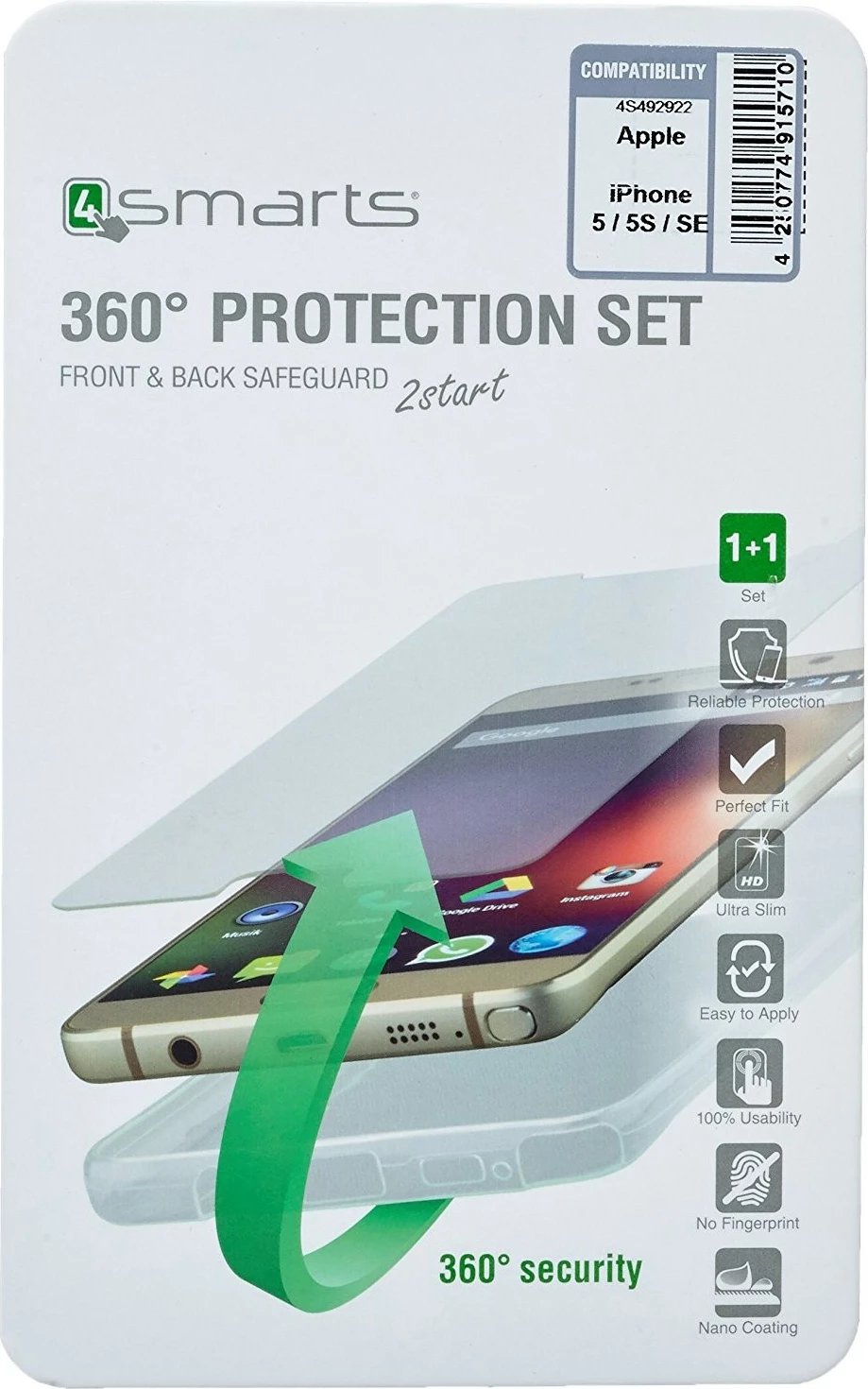 Mbështjellës 4smarts 360 Protection Set për iPhone 7/8/SE 2, transparent