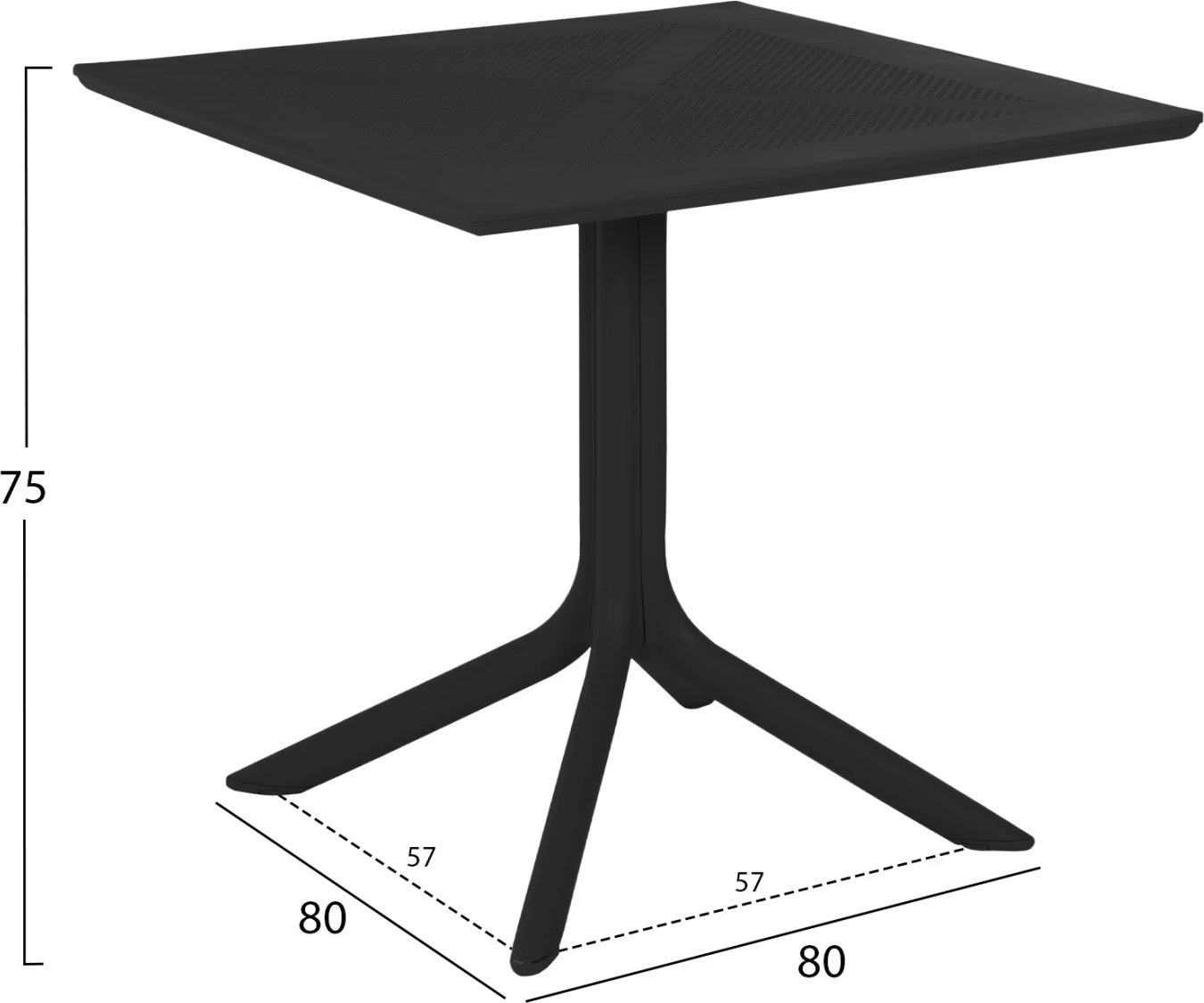Tavolinë katrore për jashtë, polipropileni, LUNAR FH5930.12, e zezë, 80x80x75H cm