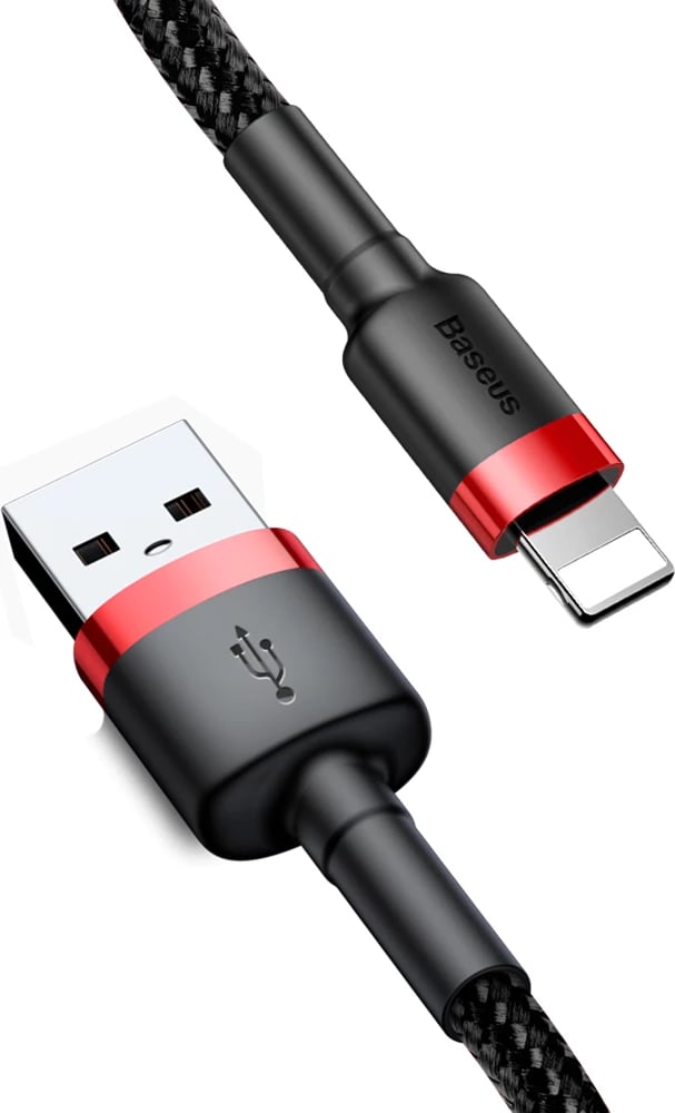 Kabllo Baseus Cafule CALKLF-B19 USB-A në Lightning, 1m, e zezë/kuqe