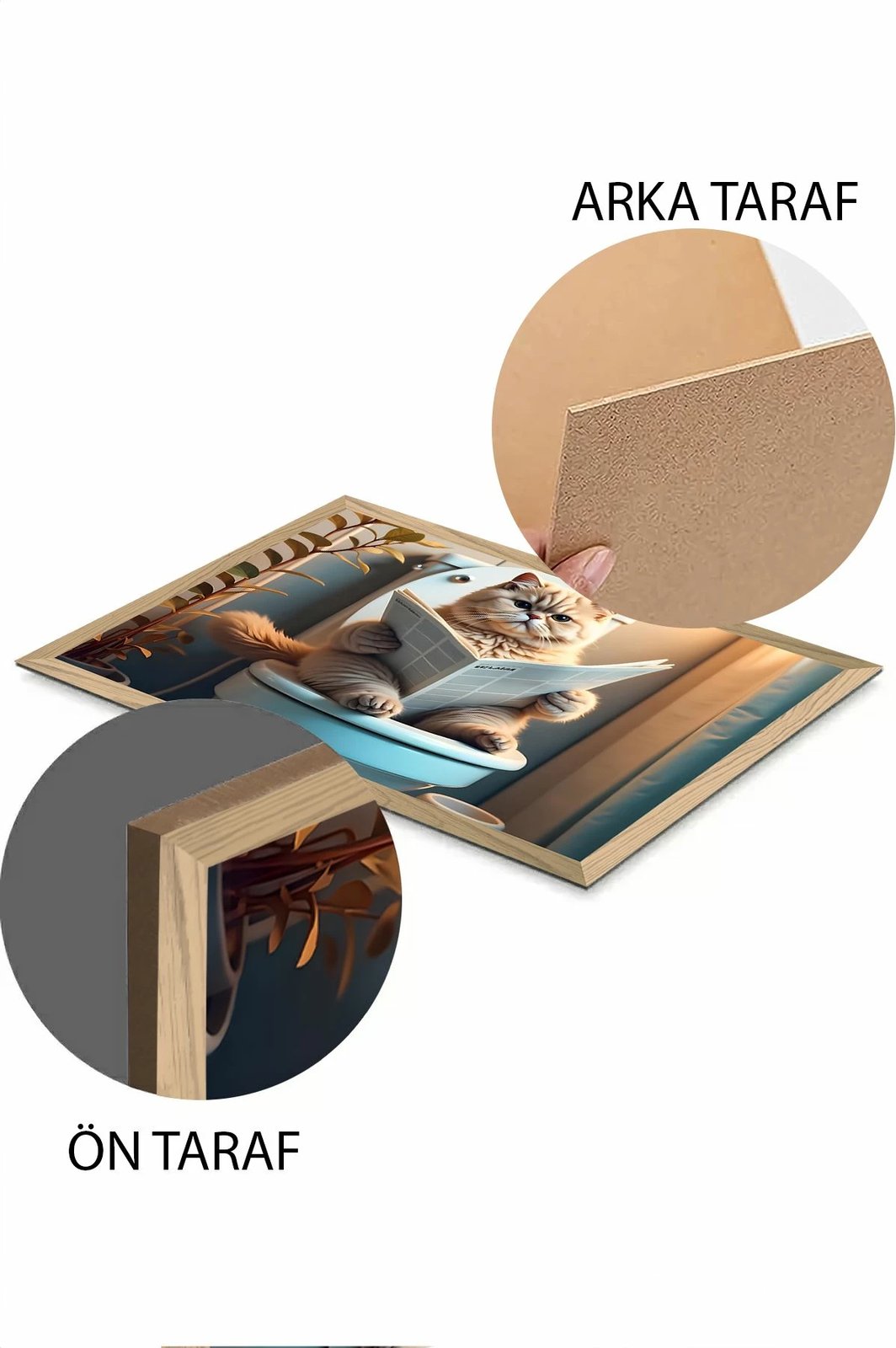 Pikturë dekorative, mace me gazetë, shumëngjyrëshe, MDF, 33x48cm